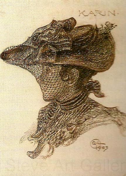 Carl Larsson karin med hatt och flor